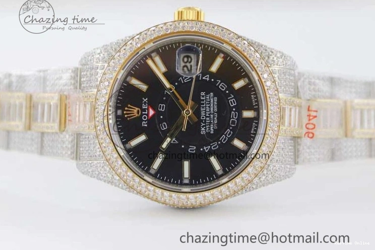 0203 Effortless Diamond Skydweller SS YG TWF Best Edition Black Dial on SS YG Bracelet Asian 23J to 2343